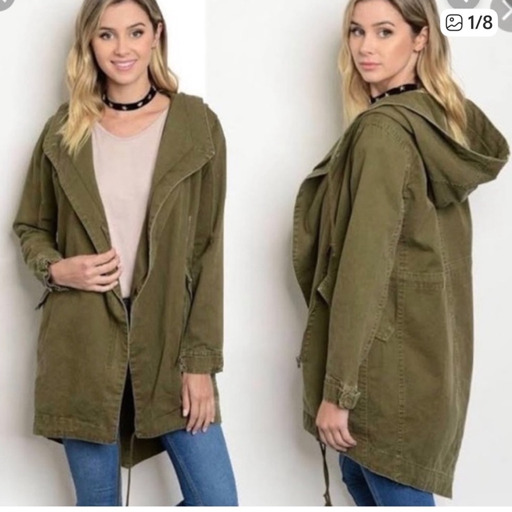 Cookie Couture Khaki Utility Jacket women M olive green lagenlook full zip Y2K